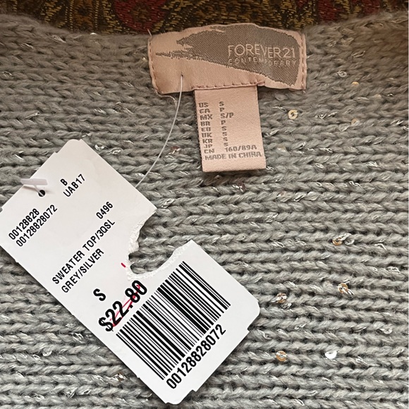 NWT Forever 21 Sequin Crew-Neck Long Sleeve Sweater, Silver Gray | S - Picture 14 of 14